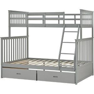 Racxily Twin Over Full Bunk Bed with Storage Drawers, Wooden Bunk Bed with Ladder & Guard Rails, Beige/White/Black/Gray - 1 of 4