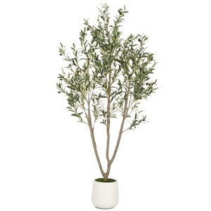 6FT Artificial Olive Tree Faux Olive Plant Realistic Leaves Silk Tree with White Pot for Home Office Decor, Interior Outdoor Decoration - 1 of 4