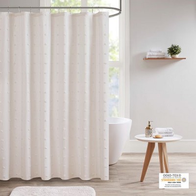 Sapphtopaz Shabby Chic Cotton Pom Pom Shower Curtain, 70x72" Cotton Shower Curtain for Bathroom, Yarn Dyed Jacquard Shower Curtain