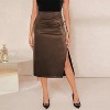 Coolmee Women's Faux Leather Midi Skirt High Waisted Drawstring Ruched Fashion Side Slit Work Pencil Skirts for Women - 4 of 4