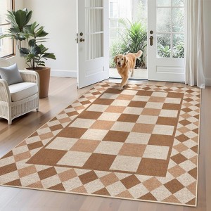 Checkerboard Rugs Easy Cleaning Easy Jute Floor Mats, Modern Geometric Indoor Outdoor Carpet, Non-Slip Foldable Accent Rug - 1 of 4