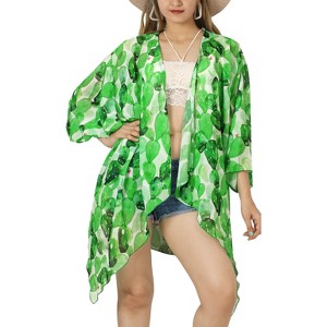 HAPPY BAY Women's Open Front Summer Vacation Holiday Wear Beach Bikini Cardigan Swimsuit Duster Beachwear for Women L-XL Shamrock, Leaves - 1 of 4