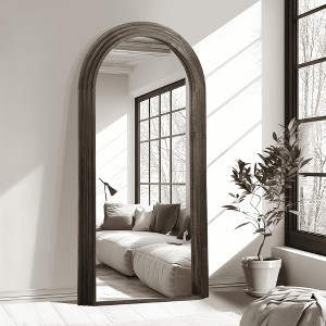 MAYEERTY Full-Length Mirror Solid Wood Outer Step Right Angle Arch Charcoal Baked 71x35x2in No Stand - 1 of 4