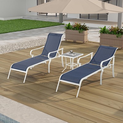 3 Pack Patio Lounge Chair, Outdoor Chaise Lounge with 5 Adjustable Backrest, Sunbathing Recliner, Beach Chair, Tanning Chair