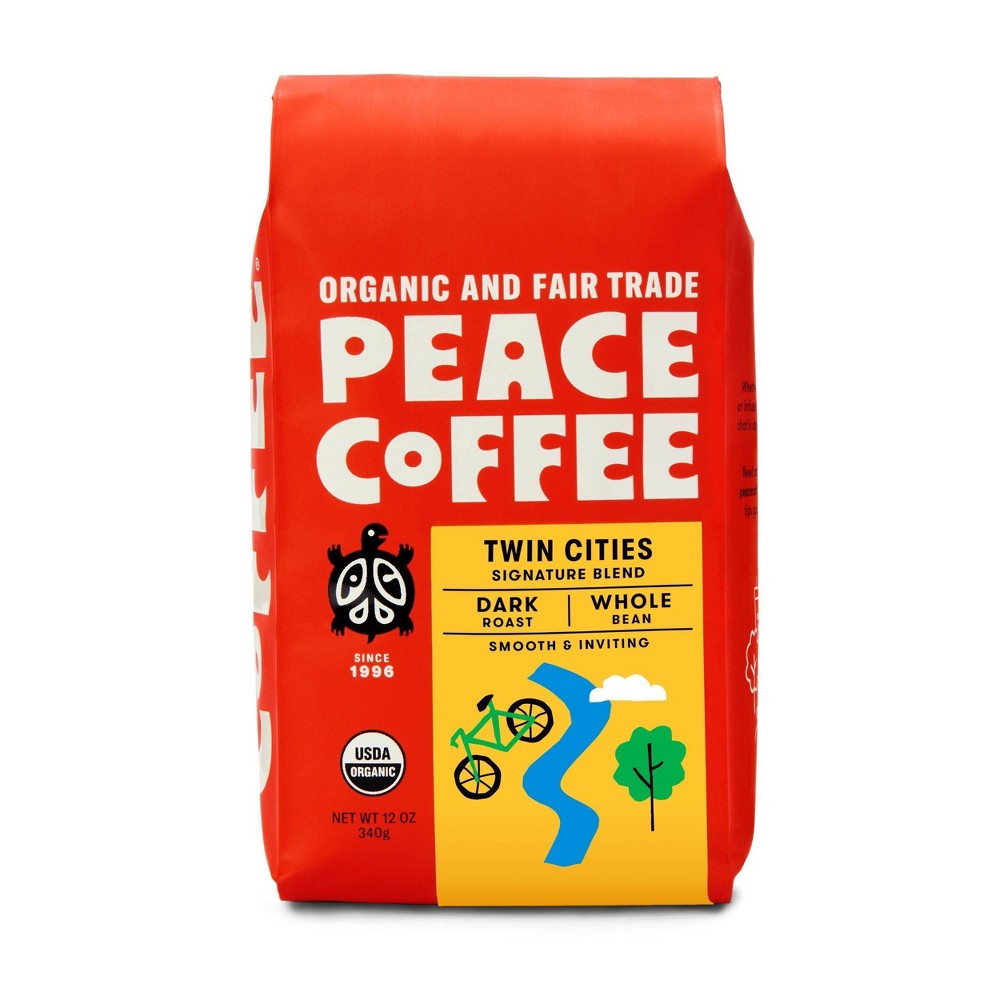 Peace Coffee Organic Fair Trade Twin Cities Blend Dark Roast Whole Bean Coffee - 12oz