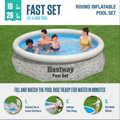 Gray Inflatable Round Above Ground Pool with Filter Pump