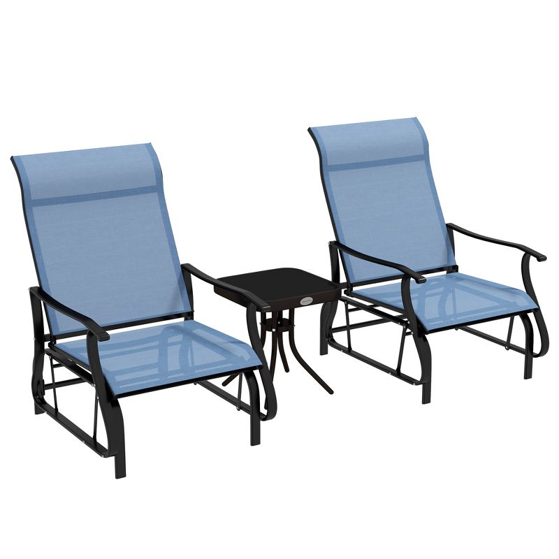 Outsunny 3-Piece Outdoor Gliders Set Bistro Set with Steel Frame, Tempered Glass Top Table for Patio, Garden, Backyard, Lawn, 1 of 7