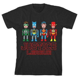Justice League Pixel Heroes Black T-shirt Toddler Boy to Youth Boy - 1 of 1