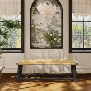 59" Farmhouse Solid Wood Rattan Bench, Dining Benche, Entryway Bench, Rustic Seating for Living Room, Bedroom-Maison Boucle - 1 of 4