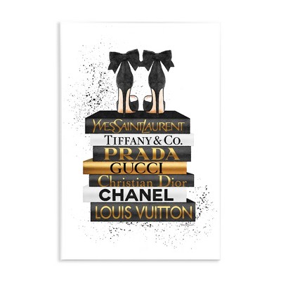 Stupell Industries Black Gold White Glam Bookstack, 13" x 19"