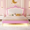 NicBex Twin/Full Upholstered Platform Bed Frame with LED Lights,Princess Bed with Crown Headboard for Girls,Noise-Free,Easy Assembly,Pink+White - 2 of 4