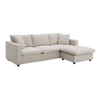 NicBex Modern L Shape Sectional Sofa Polyester Fabric Couch with 2 Pillows and Ottoman for Living Room