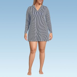 Lands' End Women's Cotton Jersey Long Sleeve Hooded Swim Cover-up Dress - 1 of 3