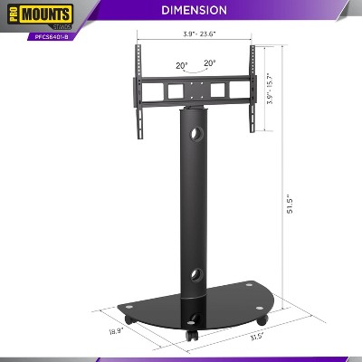 Black Metal Rolling Mobile TV Stand Cart with Swivel Mount