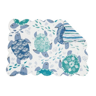 C&f Home Turtle Bay Quilted Reversible Blue Coastal Placemat Set Of 6 ...