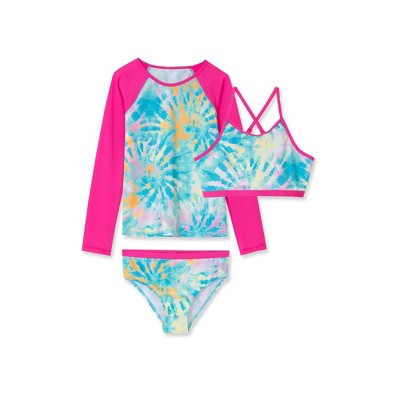 Lands' End Kids Slim Rash Guard Swim Top Bikini Top and Bottoms UPF 50 Swimsuit Set