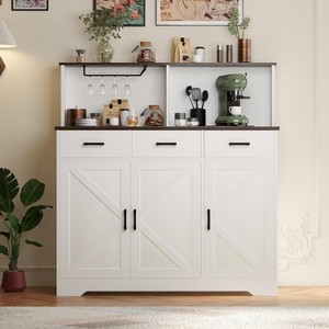 Whizmax Farmhouse Sideboard Buffet Cabinet with Microwave Stand, Barn Doors Buffet Storage Cabinet with Drawers and Shelves, Wood Coffee Bar Cabinet - 1 of 4