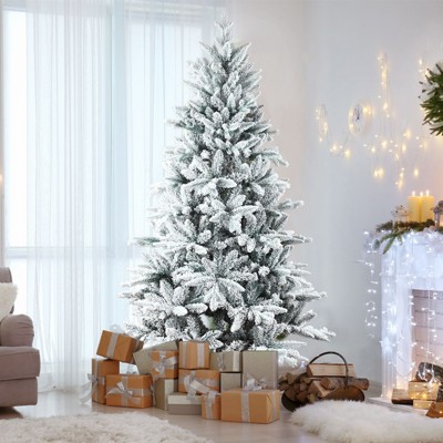 Artificial Christmas Trees with Flocking,PE/PVC Mixed Flocking Automatic Tree, Fireproof Artificial Christmas Flocked Tree Decorations-Maison Boucle