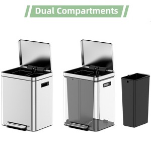 （20L/18L/15L）*2 Stainless Steel Dual Step-on Trash Can Recycling Bin with Soft-Close Lids & Removable Plastic Inner Buckets for Kitchen, Home, Office - 1 of 4