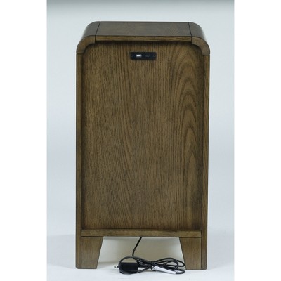 Light Brown Wood Rectangular End Table with Storage and USB Ports