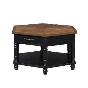UPHA 36 Inch 2 Tier Retro Hexagon Living Room Solid Wood Coffee Table with Shelf & Drawer - 1 of 4