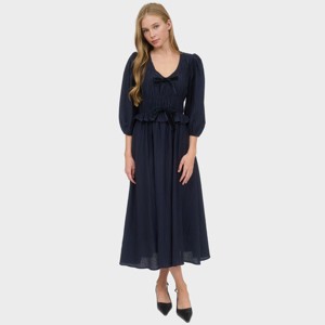 August Sky Women's Front Bows Ruched Midi Dress - 1 of 4