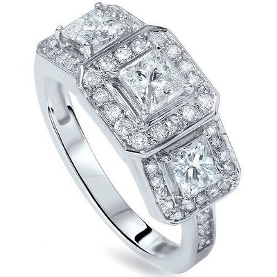 Pompeii3 1 3/8ct Princess Cut Diamond 3-Stone Ring White Gold Lab Created