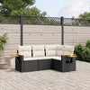 vidaXL 5 Piece Patio Sofa Set with Cushions Black Poly Rattan - Black and Cream Without Table - 2 of 4