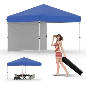 10x10 Pop Up Canopy with 1-Sidewall, Outdoor Tent with Portable Roller Bag - 3 Adjustable Height, 4 Weight Bags for Garden, Sports, Beach - 1 of 4
