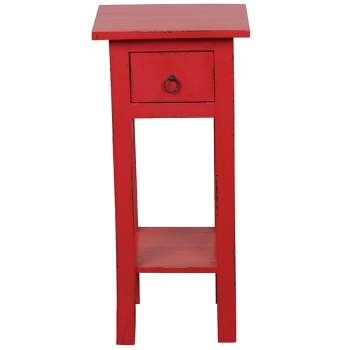 Besthom Shabby Chic Cottage 11.8 in. Square Solid Wood End Table with 1 Drawer