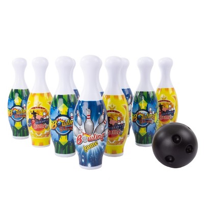 Toy Time Mini Plastic Toy Bowling Pin Set - 10 Pins, 2 Balls, and Carrying Bag