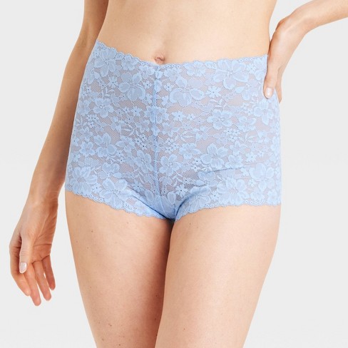 Women's Lace Trim Cotton Boy Shorts Underwear - Auden™ Blue XXL