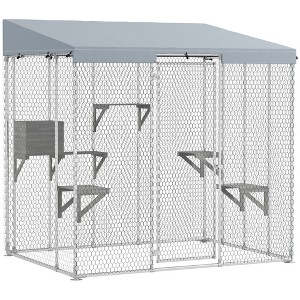 79" Galvanized Steel Large Catio with Waterproof Canopy, Sleeping Box, Jumping Platforms, for 1-3 Kittens - 1 of 4