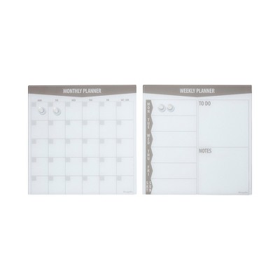 ECR4Kids MessageStor 17.5in x 17.5in Magnetic Dry-Erase Calendar Glass Boards and 4 Magnets, 2-Pk