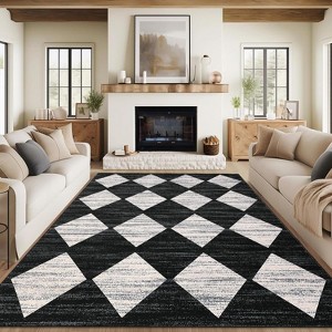 Machine Washable Checkered Rug - Non-Slip, Stain-Resistant, No-Shedding for Dining, Living Room, Bedroom - Easy Clean High Traffic Area Rug - 1 of 4