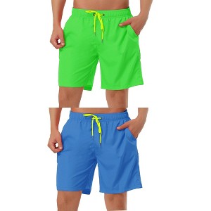 Lars Amadeus Men's Solid Color Drawstring Lightweight Swimwear Beach Board Shorts 2 Packs - 1 of 4