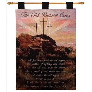 Manual Woodworkers and Weavers Old Rugged Cross Wall Hanging with Finial Rod, 26x36 Inches, Christian Woven Tapestry with Inspirational Hymn Art - 1 of 3
