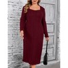 Women Sweater Dress Sweetheart Collar Long Sleeve Casual Fall Winter Tunic Knit Midi Dress - 2 of 4