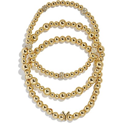 3-Piece Gold Plated Initial Bead Bracelet Set, Personalized Trendy Jewelry Gift for Women