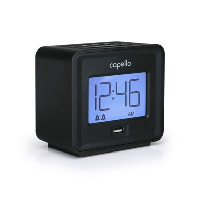 Compact Digital Alarm Clock with USB Charger Black - Capello