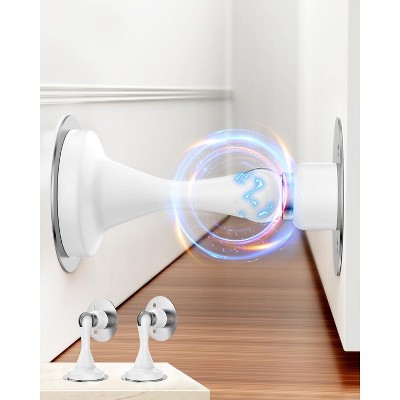 DOMETOUR HELEMAN 2Pack Magnetic Door Stoppers, Stainless Steel, No Drill 3M Adhesive & Screws, Wall/Floor Mount, White