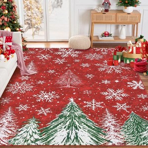 Christmas Area Rugs, Snowflake Trees Washable Throw Carpet Rugs for Living Room - 1 of 4