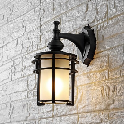 Adisyn Black Metal Outdoor Wall Sconce with White Glass Shade, Set of 2
