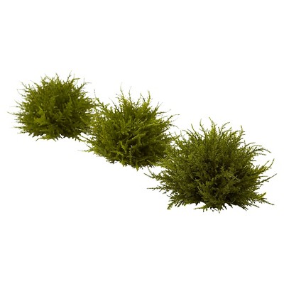 Set of 3 Green Silk Cedar Topiary Balls