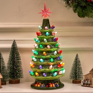 Joyfy Ceramic Christmas Tree with 70 Multicolor Lights, 15" Hand-Painted Tabletop Xmas Tree with Extra Clear Top Star, Christmas Decorations Indoor - 1 of 4