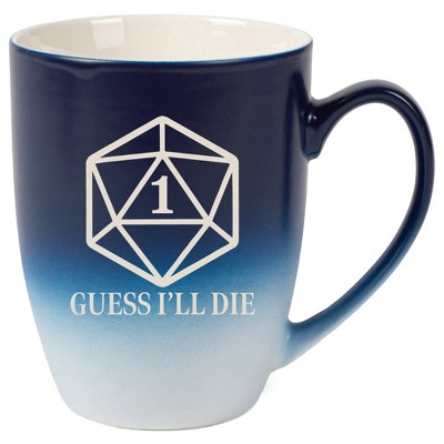 100 North Dice 10 Ounce Navy Blue and White Two Toned Ombre, Comfortably Fits Your Hands, Ceramic Tea Coffee Cup Mug, Guess I'll Die
