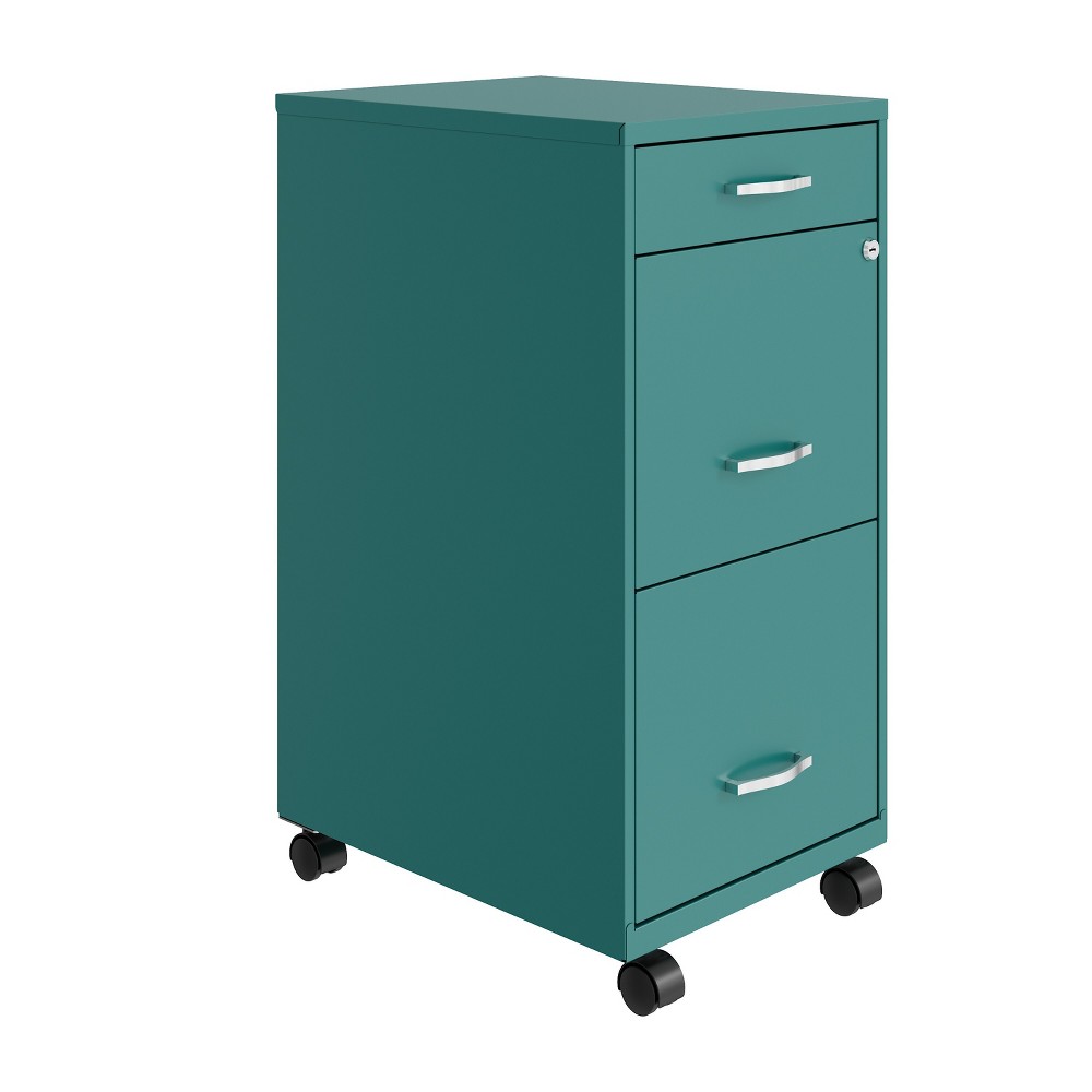 Space Solutions 18" Deep 3 Drawer Mobile Letter Width Vertical File Cabinet Teal