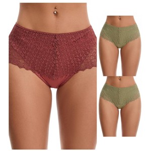 INSPIRE CHIC 3 Packs Women's Mid Rise Breathable Soft Lace Overlay Underwear Seamless Hipster Briefs - 1 of 4