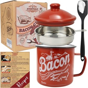Bacon Grease Container with Strainer and Silicone Spatula, 24oz Enamel Fat Container, Dishwasher Safe - 1 of 4