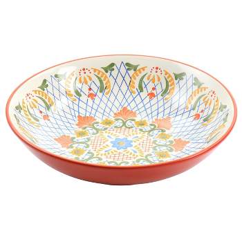 Gibson Laurie Gates California Designs Tierra 10.5 Inch hand Painted Stoneware Pasta Bowl in Red